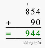 Calculate 854 + 90 using long addition
