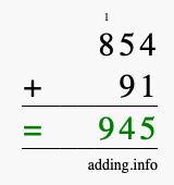 Calculate 854 + 91 using long addition