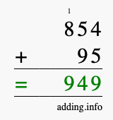 Calculate 854 + 95 using long addition