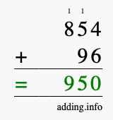 Calculate 854 + 96 using long addition