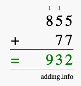 Calculate 855 + 77 using long addition