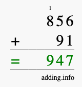 Calculate 856 + 91 using long addition