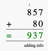 Calculate 857 + 80 using long addition