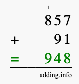 Calculate 857 + 91 using long addition