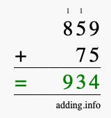 Calculate 859 + 75 using long addition