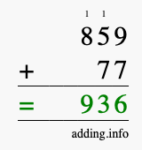Calculate 859 + 77 using long addition