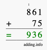 Calculate 861 + 75 using long addition