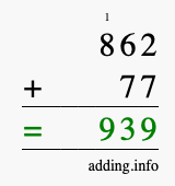 Calculate 862 + 77 using long addition