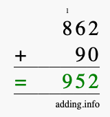 Calculate 862 + 90 using long addition