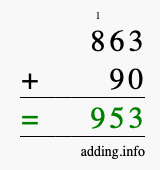Calculate 863 + 90 using long addition
