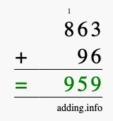 Calculate 863 + 96 using long addition