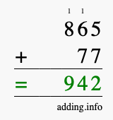 Calculate 865 + 77 using long addition