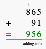 Calculate 865 + 91 using long addition