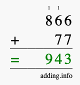 Calculate 866 + 77 using long addition