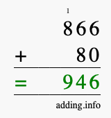 Calculate 866 + 80 using long addition