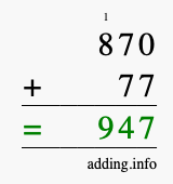 Calculate 870 + 77 using long addition