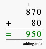 Calculate 870 + 80 using long addition