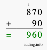 Calculate 870 plus 90 using long addition Calculate 870 + 90 using long addition