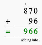 Calculate 870 + 96 using long addition