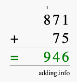 Calculate 871 + 75 using long addition
