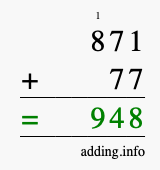 Calculate 871 + 77 using long addition