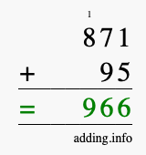 Calculate 871 + 95 using long addition