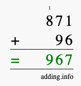 Calculate 871 + 96 using long addition
