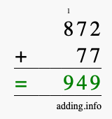 Calculate 872 + 77 using long addition