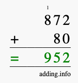 Calculate 872 + 80 using long addition