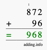 Calculate 872 + 96 using long addition