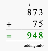 Calculate 873 + 75 using long addition