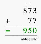 Calculate 873 + 77 using long addition