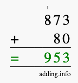 Calculate 873 + 80 using long addition