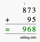 Calculate 873 + 95 using long addition