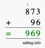 Calculate 873 + 96 using long addition