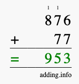 Calculate 876 + 77 using long addition