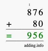 Calculate 876 + 80 using long addition