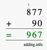 Calculate 877 + 90 using long addition