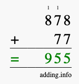 Calculate 878 + 77 using long addition