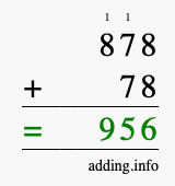 Calculate 878 + 78 using long addition