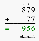Calculate 879 + 77 using long addition