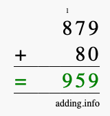 Calculate 879 + 80 using long addition