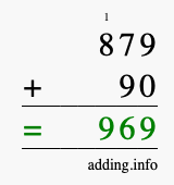Calculate 879 + 90 using long addition