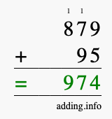 Calculate 879 + 95 using long addition