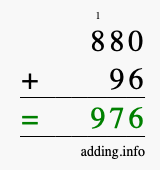 Calculate 880 + 96 using long addition