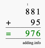 Calculate 881 + 95 using long addition