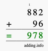 Calculate 882 + 96 using long addition