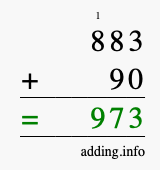 Calculate 883 + 90 using long addition