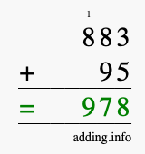 Calculate 883 + 95 using long addition