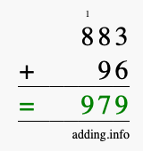 Calculate 883 + 96 using long addition